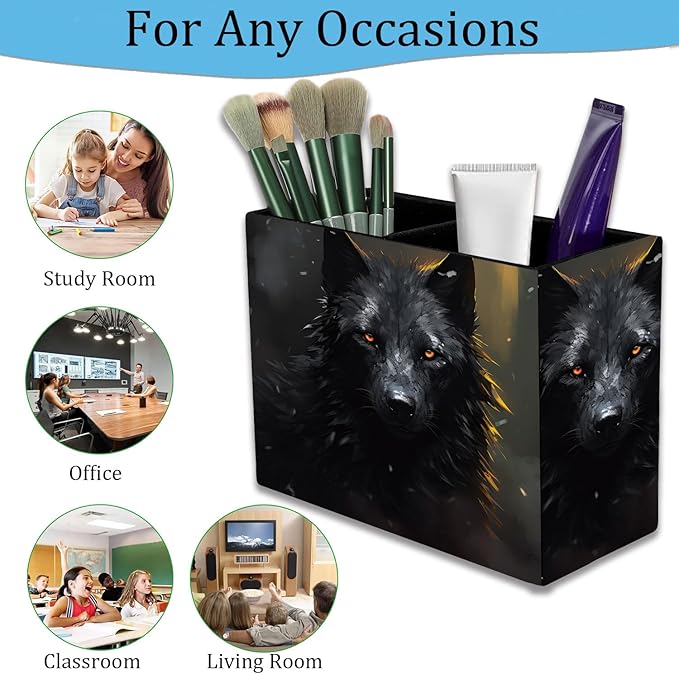 Pen Holder, Pencil Case, Makeup Brush Storage Box, Tableware Storage Box, Suitable for Office Or Home Item Organizing Stand - Black Wolf