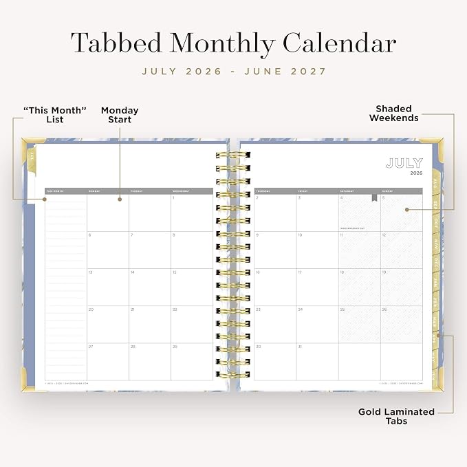 Day Designer 2026-2027 Daily Academic Year Planner Calendar, July 2026 - June 2027, 7.4" x 9.5", Glossy Laminated Cover, Wirebound, Laminated Tabs, Storage Pocket, Includes Stickers & Snap-In Ruler, Azure