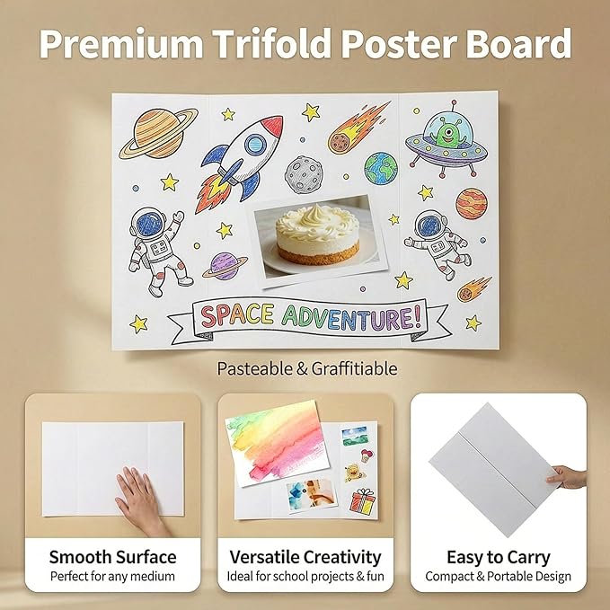 Trifold Poster Board 21 x 14 Inches 5 Packs, White Corrugated Display Boards for Presentations, Science Fairs, School Projects, and Business Exhibits