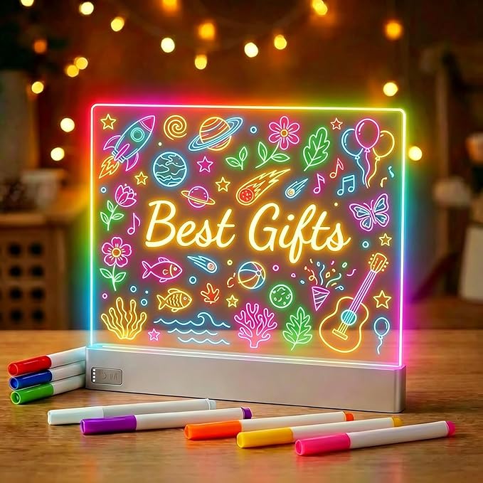 LED Note Board with 8 Dry Erase Markers for Girls Boys Toys, 13"x10" Glow Drawing Board with 7 Colors for Kids Gifts, Rechargeable Light Up Writing Pad, Lumiboard Doodle Tablet for Holiday