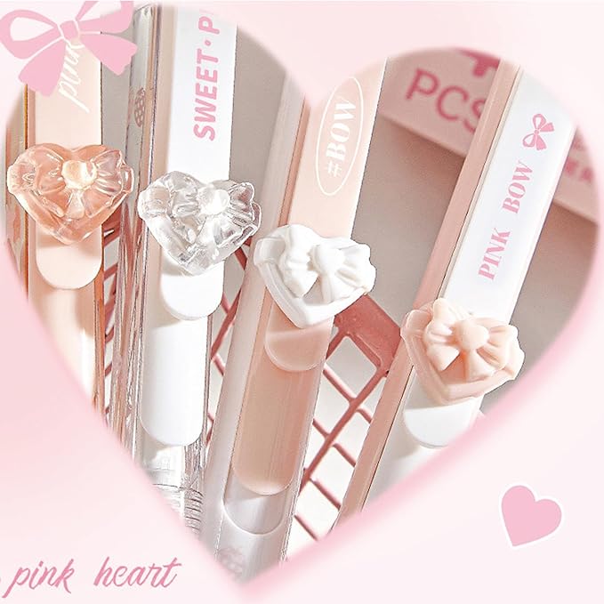 MOZXIRZ 4 Pcs Erasable Gel Pens Cute Pink Retractable Pens Cartoon Heart Erasable Pen 0.5mm Black Ink Kawaii Writing Pen for Women Office School Supplies (Heart-Black Ink)