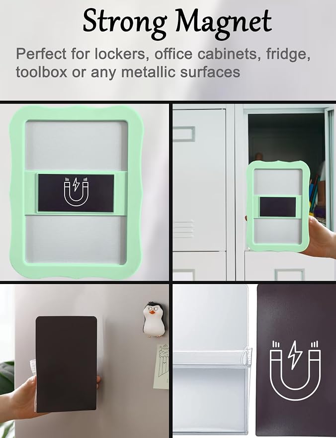 Magnetic Locker Mirror with Magnetic Pen Holders, Locker Accessories Kit, Back to School Essentials, Cute Decorative Locker Organizer for School Locker Decor, Office, Fridge, Home Decor(Green)