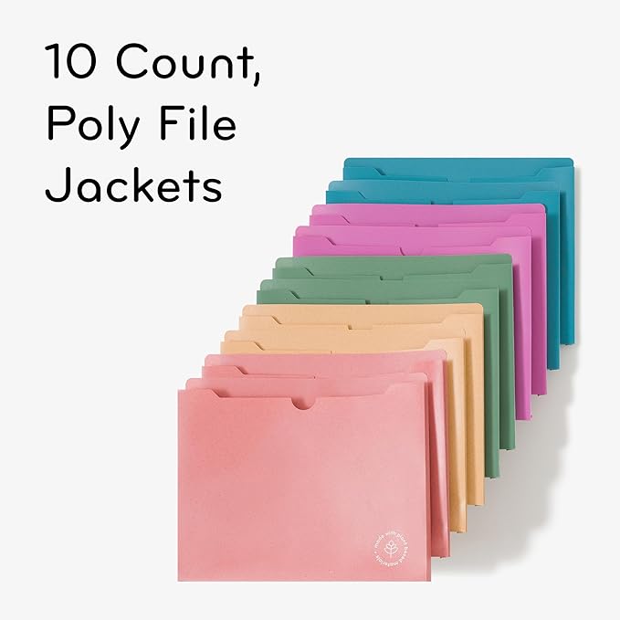 U Brands U-Eco Poly File Jacket, Set of 10, Assorted Brights, Letter Size (6595U01-12)