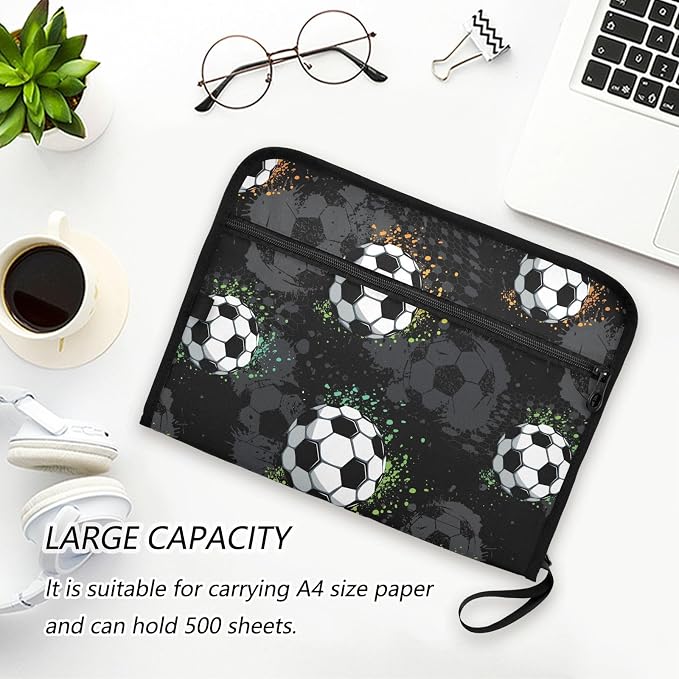 Grunge Urban Soccer Ball File Folders, Plastic Folders with 13 Pockets, Expandable File Folder for Documents School Students Office, Aesthetic Folder with Labels A4 Letter Size