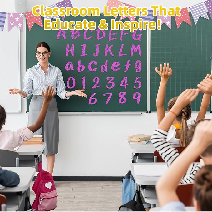 273 Pcs 4 Inch Glitter Bulletin Board Letters Set - Poster Board Letter Cutouts with Alphabet, Symbols, Numbers, Storage Bag - Classroom Decor, DIY Projects, Teacher Supplies, Office (Rose Red)