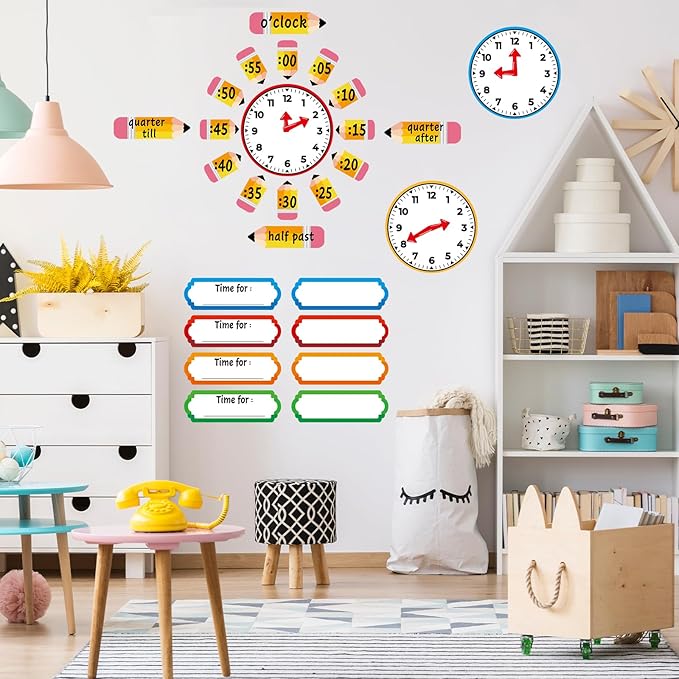 Color Telling Time Bulletin Board Decorations Classroom Decoration Analog Clock Practice Clock Cutouts Telling Time Teaching Clock for Kids Students Elementary Teacher Supplies