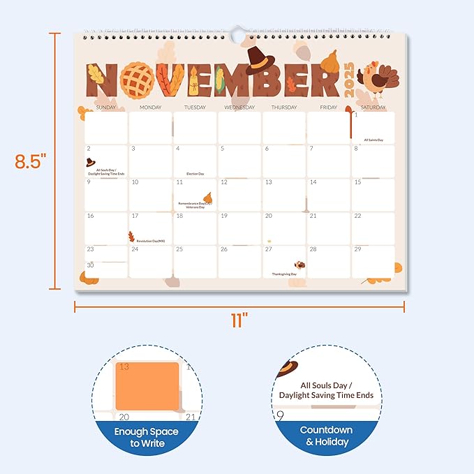 SUNEE 2026 Calendar, 18 Months 2026 Calendar Wall Hanging 2026 Calendar 11"x8.5", October 2025 to March 2027, for Organizing & Planning, Cute
