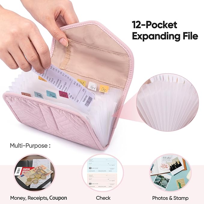 Fabric Receipt Organizer 7X5 - Receipt Holder 12 Pockets - Money Organizer - Elegant Receipt Holder - Coupon Holder - Cash Organizer - Envelope Organizer - Small Accordion File Organizer