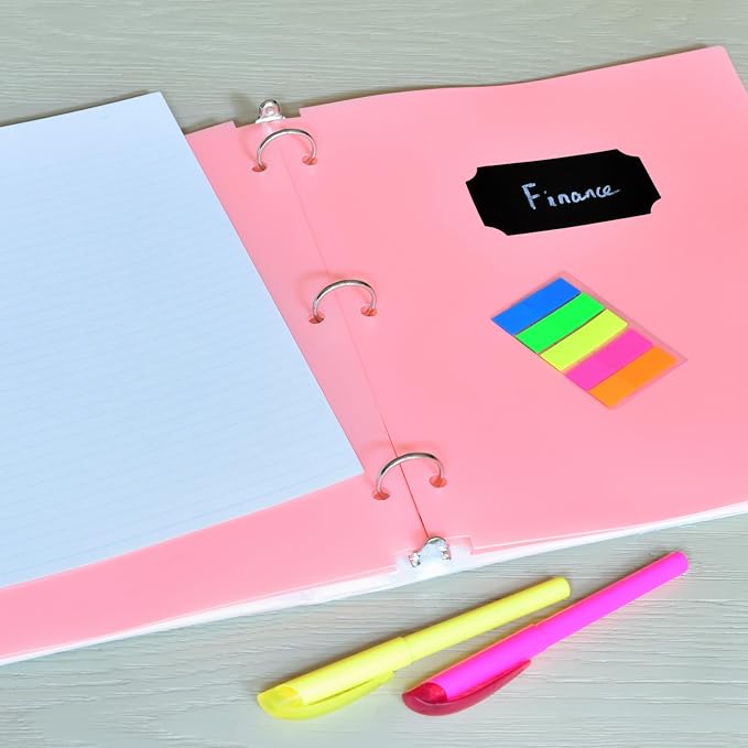 Youngever 6 Pack Heavy Duty Plastic Two Pocket Folders, Binder Dividers with Pocket, 3 Hole Punch Folder with Notches, Binder Folders (Pink)