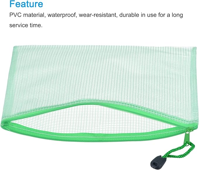 MECCANIXITY Mesh Zipper Bags, B4 Size File Document Pockets Bill Pouch Folders for Office Home Supply, Green Pack of 3