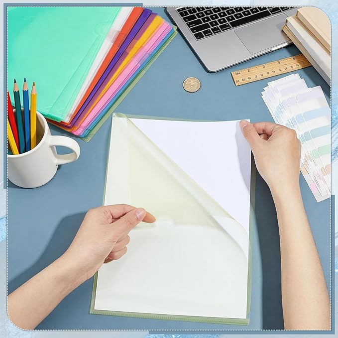 80PCS Clear Plastic Document Folders 8 Colors Document Protector Sleeves with Label Stickers A4 Paper Filing Storage Organizes Folders for Office School Home Document Letter Protection