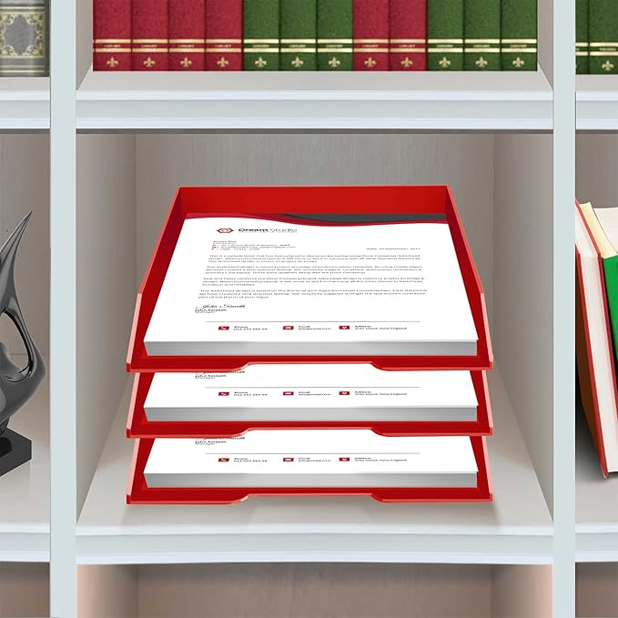 Acrimet Stackable Letter Tray Front Load, Letter Size, Stacking Document Desk Office Paper Organizer, Plastic, Solid Red Color, 1 Unit