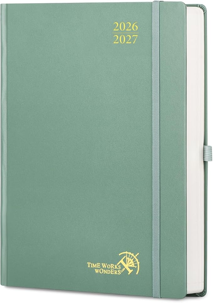 POPRUN 2026-2027 Daily Planner One Page Per Day Even Weekends (A4 Large Size - 8.5" x 12") - Academic Calendar Book(July 2026 - June 2027), 2026 Day Appointment Book, Hardcover - Midnight Green