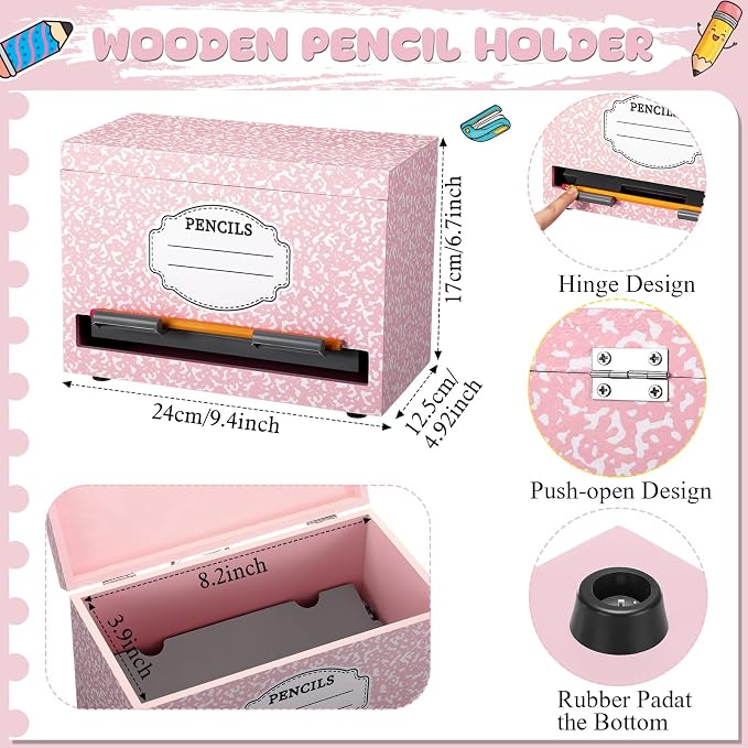 Yalikop 1 Pc Wooden Pencil Dispenser for Classroom Pastel Wood Pencils Holder for up to 200 Pencils Reusable Straw Dispenser for Home Office Teachers Supplies Storage (Notebook,Pink)