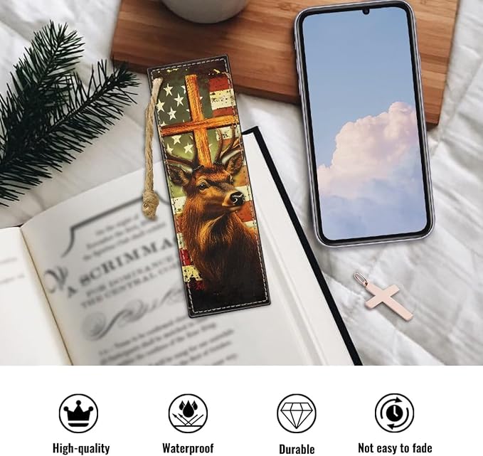 Bookmarks for Women Teacher Deer Cross American Flag Bookmarks for Women Readers Book Lovers Page Markers for Students Teachers Reading