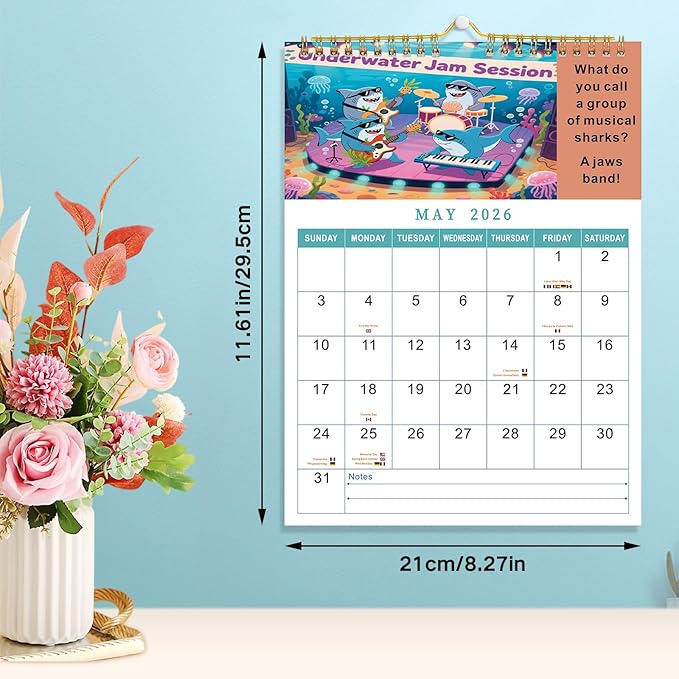 Wall Flip Calendar 2026 Office Decor 12-Months Cute Wall Calendar 2026 Jan-Dec, Wall and Desk Fun Monthly Calendar with Jokes, US Holidays, A4 Size