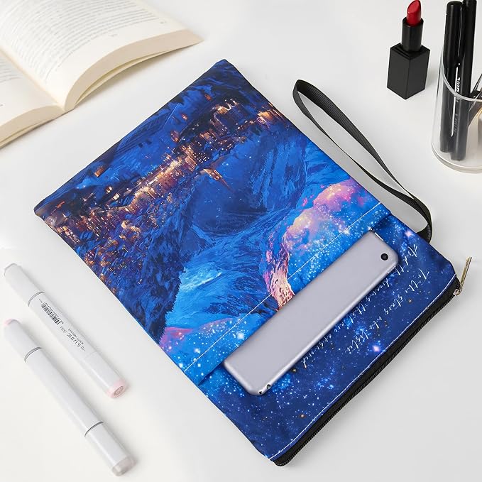 Acotar Gifts Book Sleeve - Watercolor Starry City Books Covers for Paperbacks Portable Navy Bookish Protector Pouch with Pocket for Novel Lover Fans Reader Merch Birthday Christmas Gift