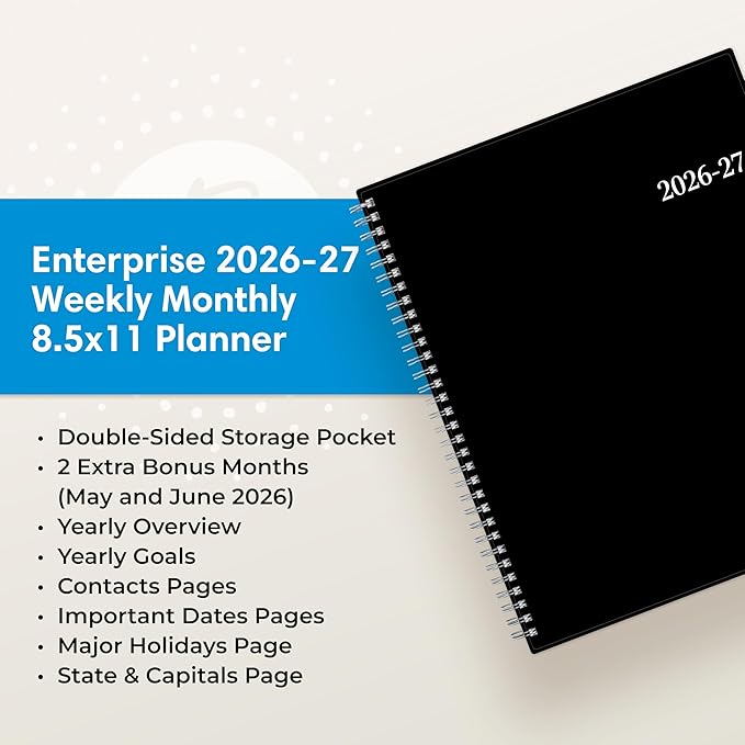 Blue Sky 2026-2027 Weekly and Monthly Academic Year Planner Calendar, July 2026 - June 2027, 8.5" x 11", Flexible Cover, Wirebound, Laminated Tabs, Enterprise