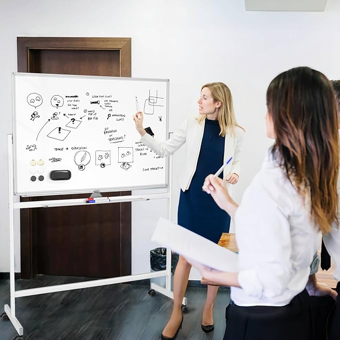 Rolling White Board on Wheels, 48" x 32" Large Dry Erase Board with Stand, Big Rolling Whiteboard for Home, Office, School (48" x 32")