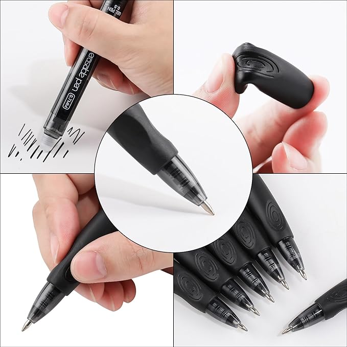 RIANCY 12 Pack Clicker Erasable Gel Pens, Fine Point (0.5mm), 8 Black 4 Blue Ink with Eraser, Make Mistakes Disappear, Soft Grip for Students, Writing, Note Taking, School & Office Supplies
