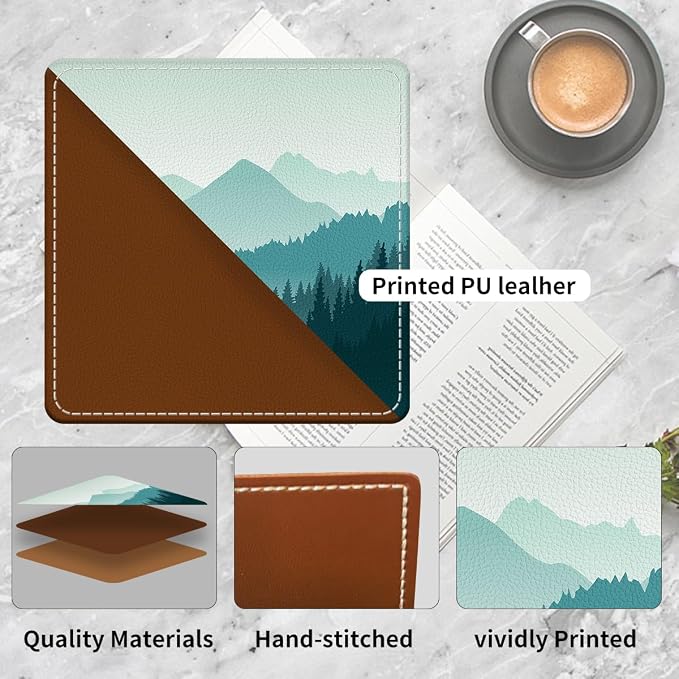 Cute Leather Bookmarks, Fun Triangle Making Corner Bookmark, Book Accessories for Reading Book Lovers, Unbreakable Page Markers for Women Men Beautiful Green Mountain