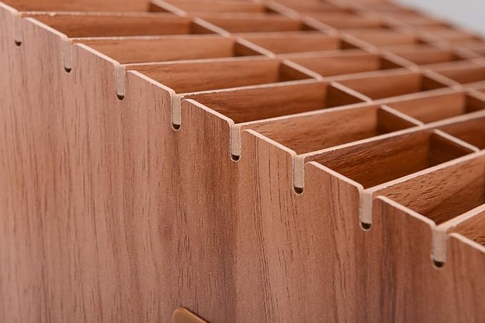 Wooden Cell Phone Organizer Phones Holder Desktop School Office Supplies Multifunctional Assembly Storage Box for Classroom Office Meeting Room Teacher (30 Grid Brown)