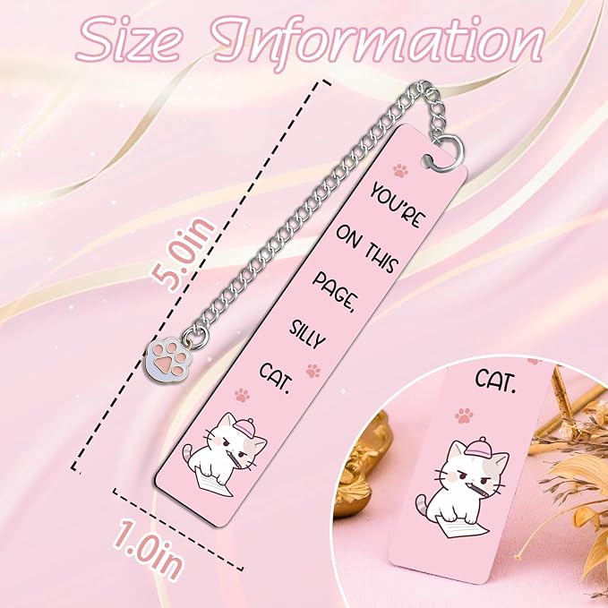 Cute Cat Book Marks for Reading Women Bookish Gifts for Cat Lovers Funny Animals Bookmark for Book Cats Lover Kids Silly Cats Pink Stainless Steel Bookmark