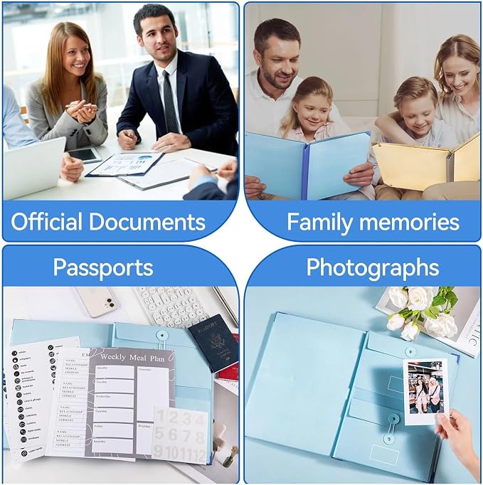 Folio Document Organizer with Labels-Important Document Organizer, Important Folders with Pockets,File Stylish Binder for Storing Important Papers, Certificates, Passports, Photos, and Letters