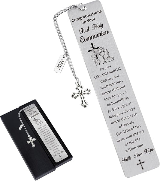 First Communion Bookmark Gifts, Christian Holy Communion Gifts 2026 for Girl Boys Teens, Catholic Religious Baptism Confirmation Present for Godchild Women Men, Easter Basket Stuffers