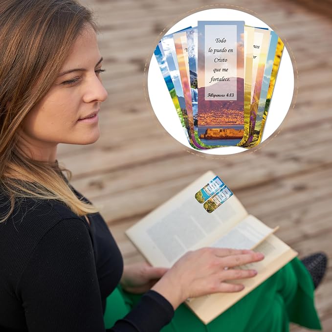 Wxiben Spanish Christian Magnetic Bookmark - 30PCS Bible Verse Magnetic Bookmarks Scripture Scenery Book Marks Inspirational Religious Book Mark Magnets Page Marker Clip for Students Teacher Reading
