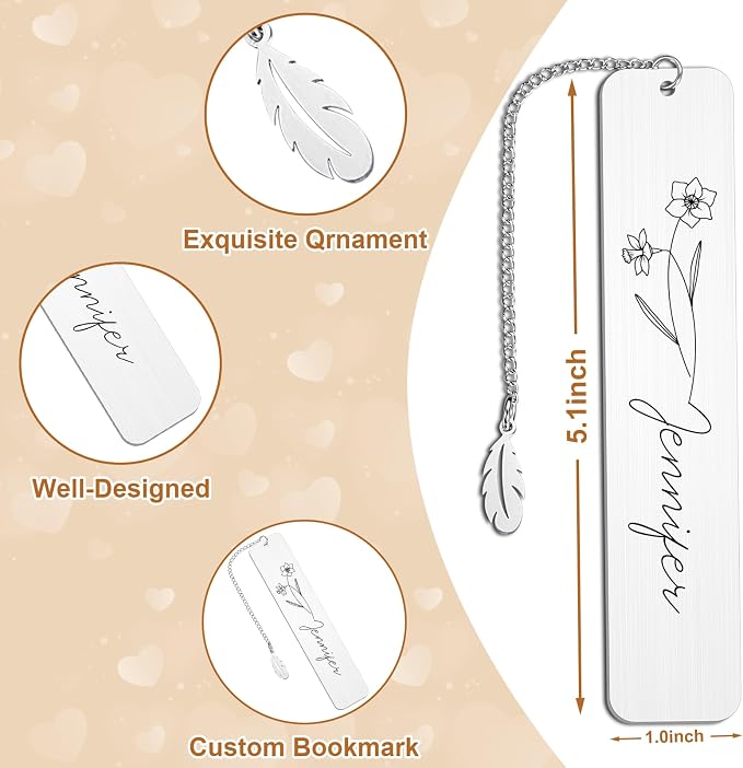 Personalized Birth Flower Bookmark Custom Bookmarks with Name Birthday Gifts for Women Daughter Mom Bookmarks for Book Lovers Wedding Gifts