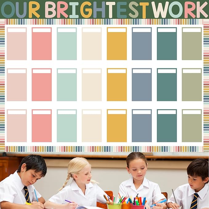 Student Work Display Bulletin Board Decoration Set Boho Wow Works Display Paper Cutouts Our Brightest Work Classroom Decoration for Teacher Student Back to School Motivational Chalkboard Wall Supplies