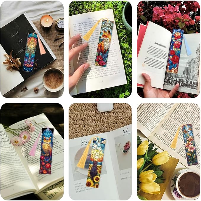 Peacoblue 30pcs UV DTF Bookmarks Transfer Stickers Wraps Colored Glass for Women Men Reading, Waterproof Bookmarkers Decal(No Blank Bookmarks) for Acrylic Plastic Metal Blank Bookmark
