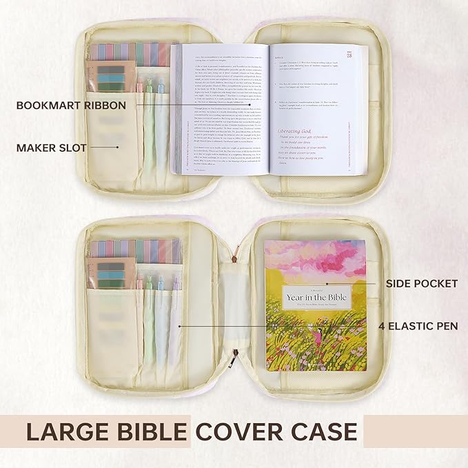 Bible Cover Case for Women Large Bible Cover Bag Quilted Bible Carrying Case for Girls Bible Study Supplies Accessories Christian Gifts for Women (Pink Bow, Large)
