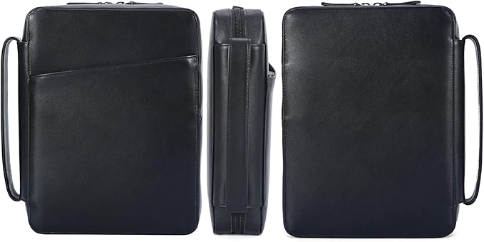 Polare Napa Leather Bible Cover Church Bag 10x7.5x2.2 inch Carrying Book Case Bible Protective with Handle and YKK Zippered Pocket (Black)