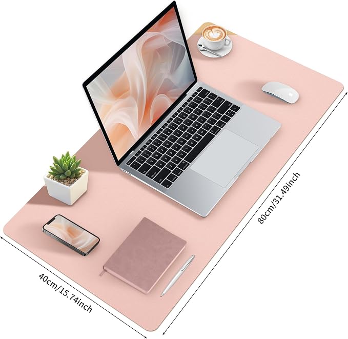 Bloss Pink Desk Mat, Waterproof Non-Slip Leather Desk Pad, Large Mouse Pad, Desk Writing Pad, Desk Mat for Keyboard and Mouse Desk Organizers and Accessories (31.5×15.7 Inches)
