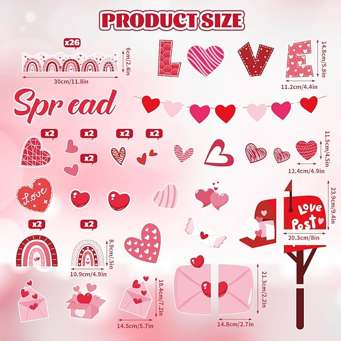 Valentine's Day Bulletin Board Decoration Set Heart Bulletin Board Borders for Bulletin Board Happy Valentine's Day Party Classroom Decorations Malibox Chalkboard Wall Door Decor