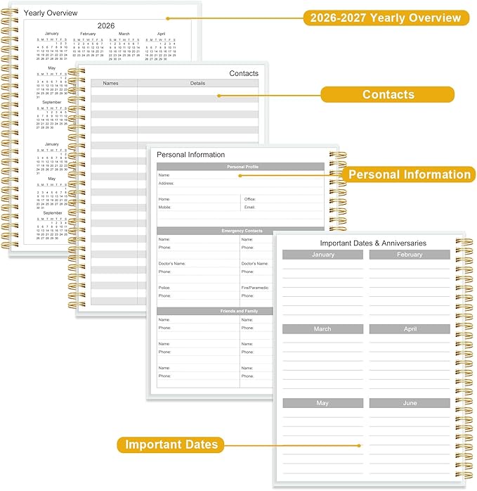2026-2027 Daily & Monthly Planner Calendar - Daily Planner Calendar One Page Per Day from July 2026 to June 2027, Flexible Cover, 7" x 10", Storage Pocket, Crushed Flower