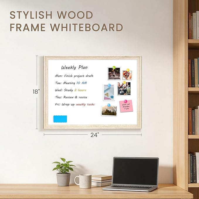 White Board for Wall, 24" x 18" Magnetic Dry Erase Board, Decorative Wooden Frame Large Whiteboard, Wall Mounted, Aesthetic Writing Board for Home, Office, School - Vintage