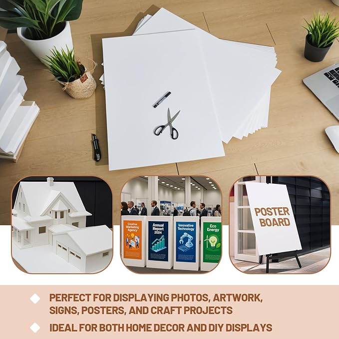Pushglossy 25 Sheets 22 x 28 x 3/16" Self Adhesive Foam Board White Self-Adhesive Tack Foam Boards Large Free Mounting Poster for Crafts Presentation Vision Board Signboard and Party Decorations