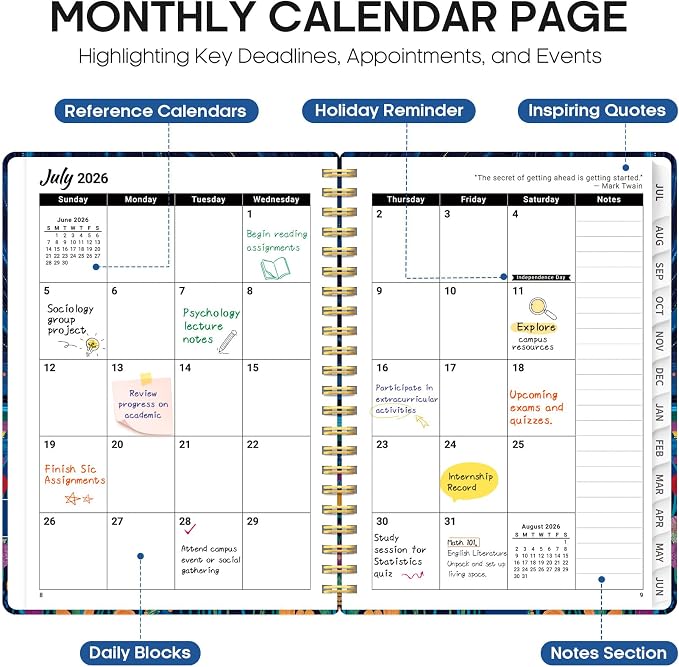 Planner 2026–2027, Weekly & Monthly Academic Organizer for School Year, Jul 2026–Jun 2027, Hardcover Planner with Tabs, Back to School Essential, 6.3" x 8.5", Star Fields