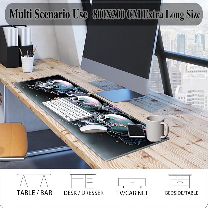 Mouse Pad Gaming Mousepad 31.5x11.8 Inch XXL Large + Coasters,Desk Mat with Stitched Edges, Non-Slip Rubber Base, Thick Mouse Pad for Computer, Laptop, Office & Home - Skull