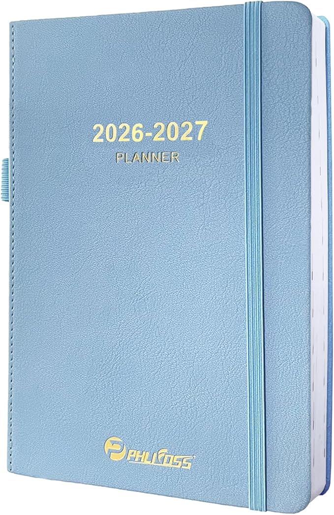 Daily Planner 2026-2027, One Page Per Day, Academic Calendar (July 2026 - June 2027), Appointment Book with Time Slots and Monthly Tabs, 5.7" x 8.25", Pocket, Leather Cove (Sky Blue)