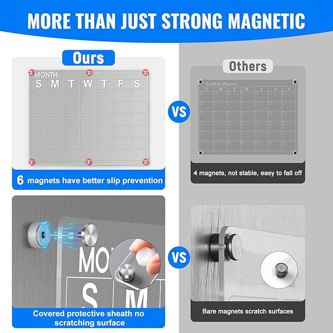 Large Acrylic Magnetic Calendar for Refrigerator, Clear Fridge Calendar with 8 Color Markers, Monthly Planning Board for Business Meetings/Anniversary/Shopping List, Dry Erase - 14.5 * 11.5''