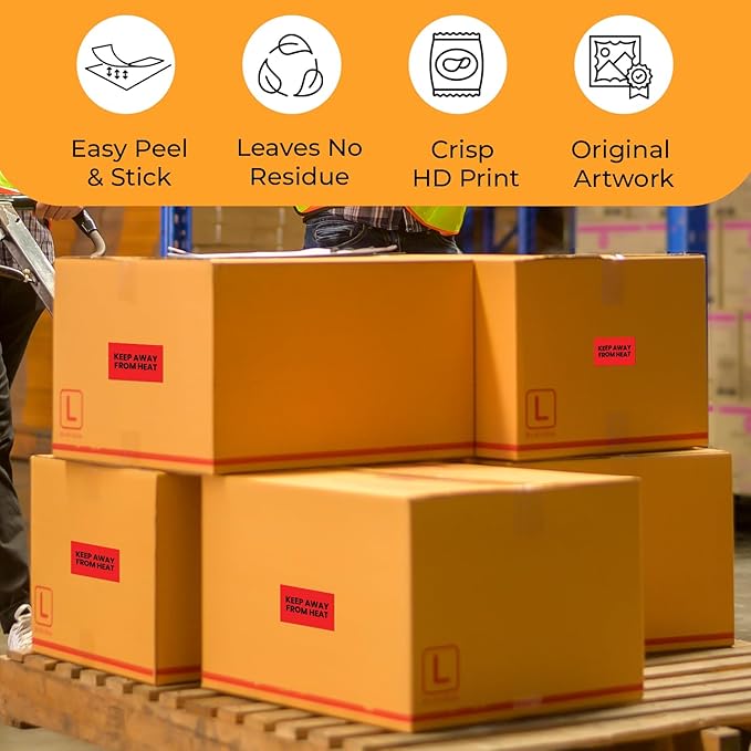 StickerJet Keep Away from Heat – Warehouse Receiving Labels – 3"x5" Rectangle Labels – 500 Qty/Roll – Paper, Easy Peel and Stick, Strong Adhesive, No Residue, Made in USA