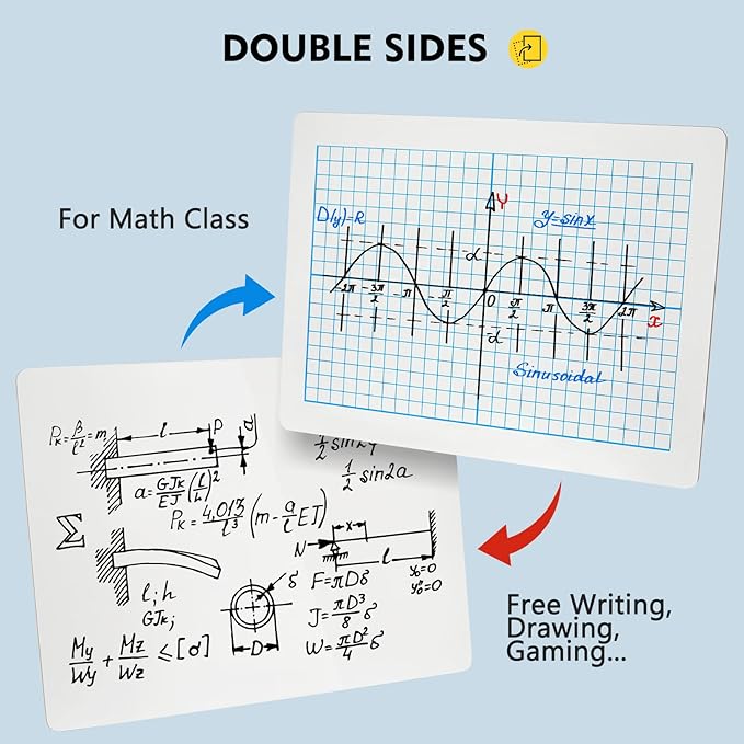 Magicfly Small White Board Grid Whiteboard Dry Erase Boards XY Axis Graph 9"x12", 16 Pack Mini Math Whiteboard Portable for Students Classroom Teachers School Supplies with 20 Pens and 16 Erasers