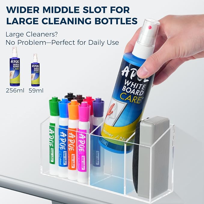 Strong Magnetic Pen Holder for Refrigerator, Whiteboard Dry Erase Marker Holder for Fridge, Magnet Acrylic Pen Holder with 3 Compartments, Magnetic Cup for School, Classroom, Locker Organizer