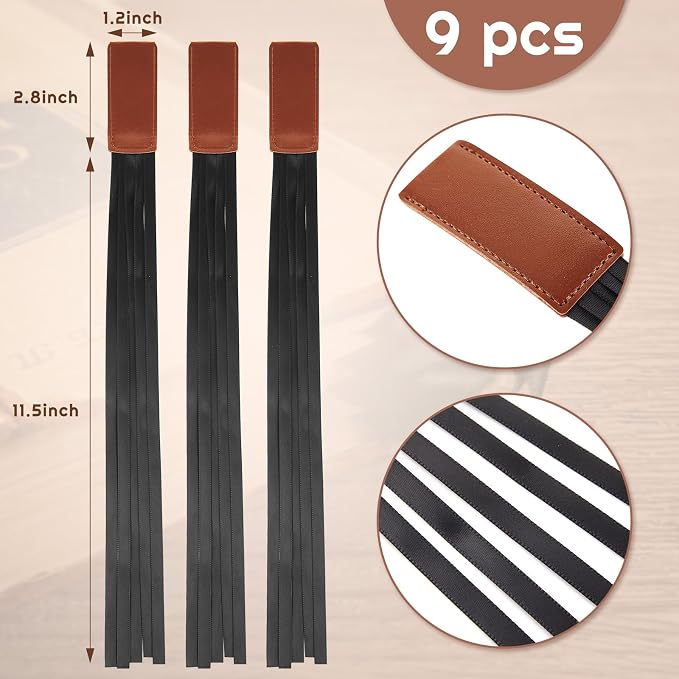 Outus 9 Pieces Bible Ribbon Bookmark Multi Ribbon Page Markers Artificial Leather Bookmark for Books(Black Ribbon)