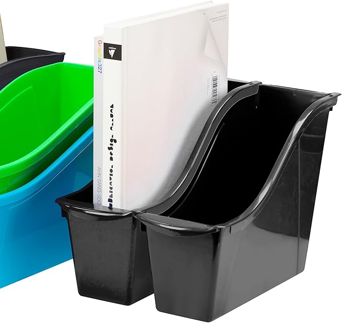 Storex Small Book Bin - Linking Storage Bins, Dry Erase Surface - 11.75" x 8.5" x 4.5", Onyx, 6-Pack