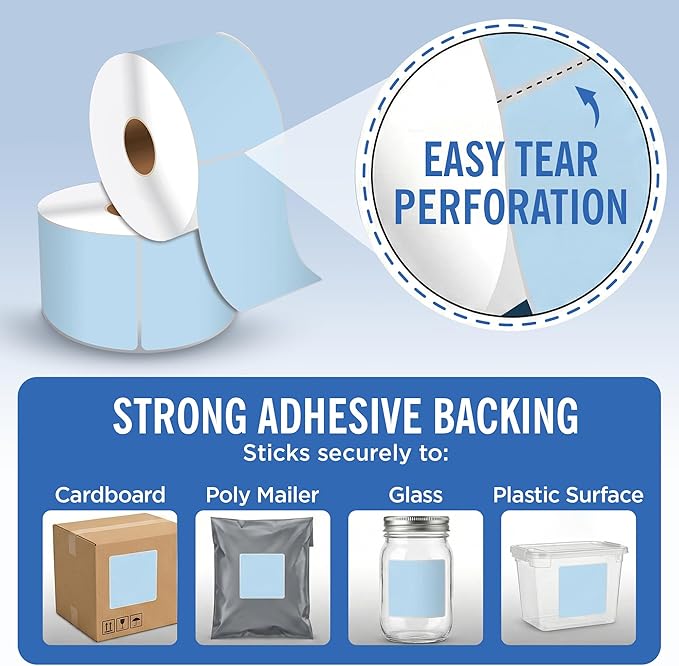 4" X 6" Direct Thermal Shipping Labels | Blue | 1" Cores w/Perfs Easy Tear | Made in USA - Printer w/Ribbon Needed | Printing Label | 250 Labels | 250 Labels per Roll | 1 Rolls | Blank Labels